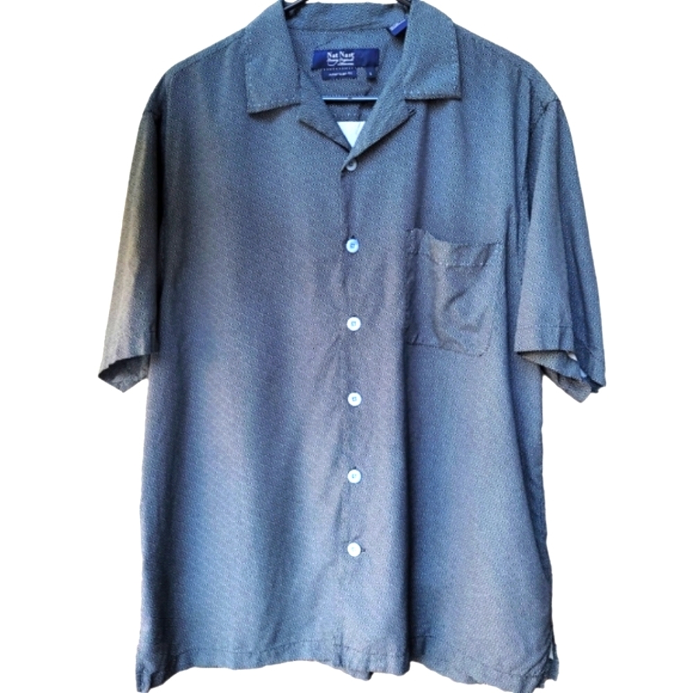 Nat Nast Luxury Originals 100% Silk Button Down Geometric Print Shirt Si…